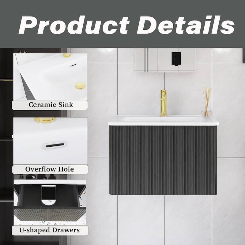 Floating Bathroom Vanity with Glossy White Integrated Ceramic Sink