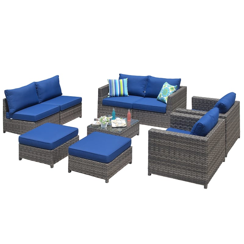 OVIOS Patio Furniture Deep Seat Wicker 9-piece Set