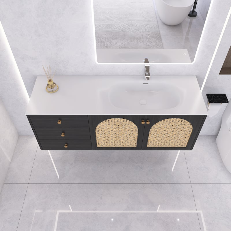 60" Wall-Mounted Bathroom Vanity with White Aluminum Nano Alloy Integrated Sink - 60'' x 20.47'' x 21.85''