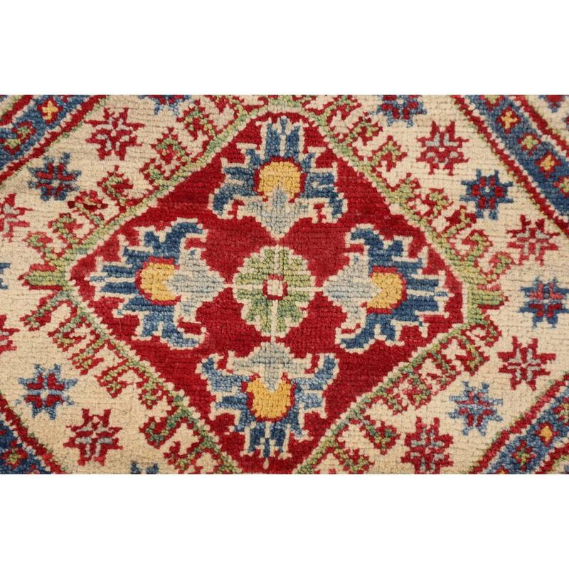 Red Kazak Oriental Area Rug Handmade Geometric Wool Carpet - 5'1" x 6'9"