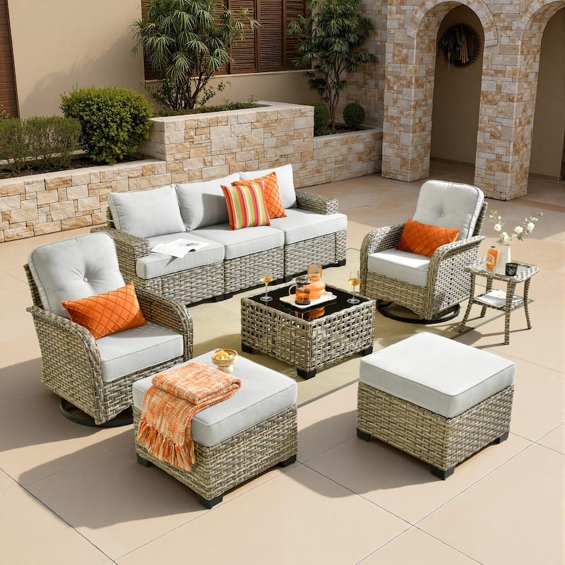 HOOOWOOO 9-piece Patio Swivel Chair Conversation Set - Grey