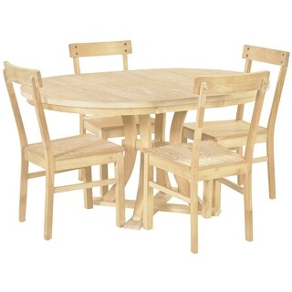 5-Piece Rustic Round Extendable Dining Table Set With 15.7