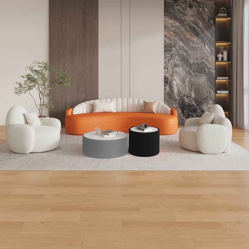 Unique Gold Pattern Light Sintered Stone Cylinder Coffee Table for Living