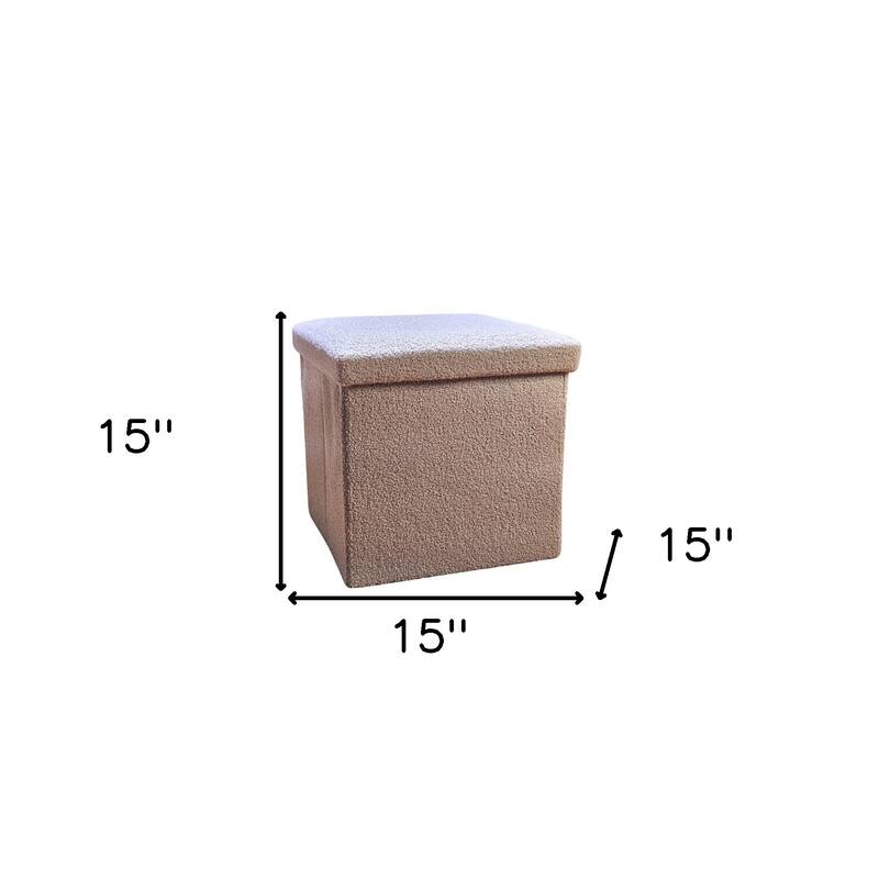 HomeRoots 15" White Boucle Cube Storage Ottoman