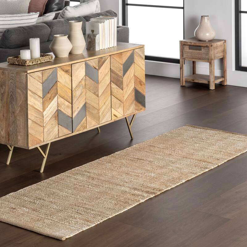 Home Conservatory Striped Handwoven Jute Area Rug - 2'6" x 8' Runner - Ivory - Runner