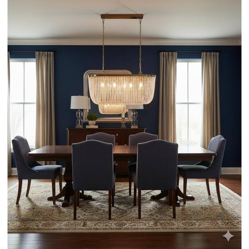 Transitional 6-Light Oval Clear Beaded Chandelier