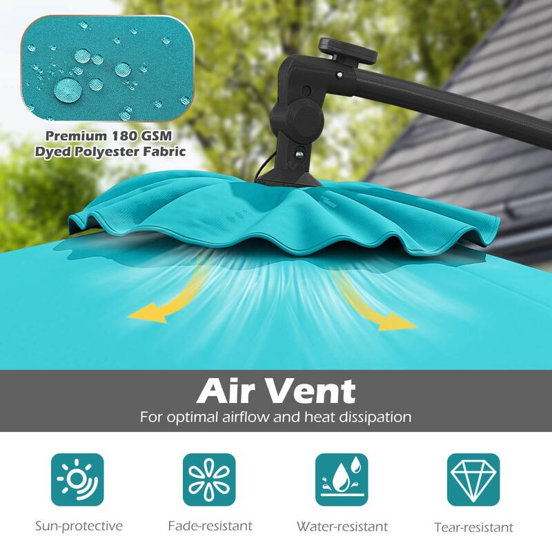 Costway 10 FT Solar Offset Hanging Umbrella Patio Cantilever Umbrella