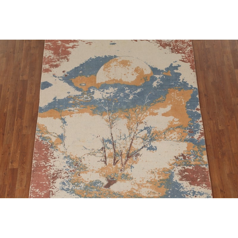 Nature Print Abstract Modern Area Rug Handmade Oriental Wool Carpet - 5'3"x 7'7"