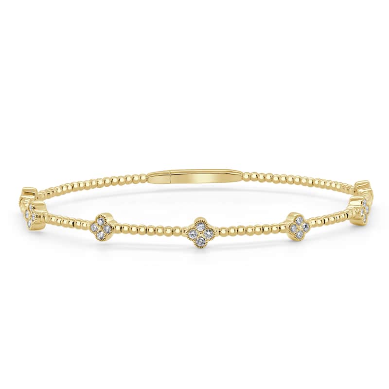 Joelle Collection 14K Gold Clover Design Diamond Flexible Bangle 1/2 CTTW - Yellow