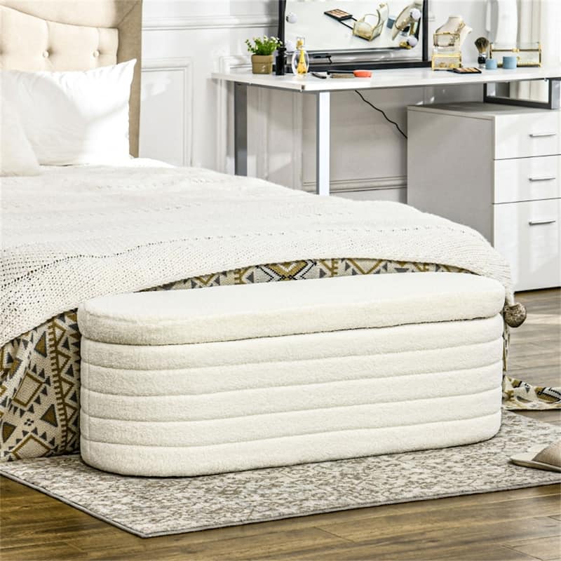 Upholstered Cream White Storage Bench with Thick Foam Seat and Hidden Storage Compartment - 45.7" L x 16.1" W x 15.9" H