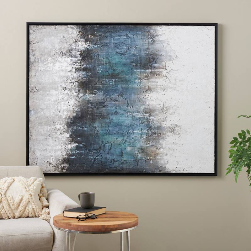 Silver Canvas Silver Embellishments Geometric Living Room Framed Wall Art with Black Frame - 47"W, 59"H