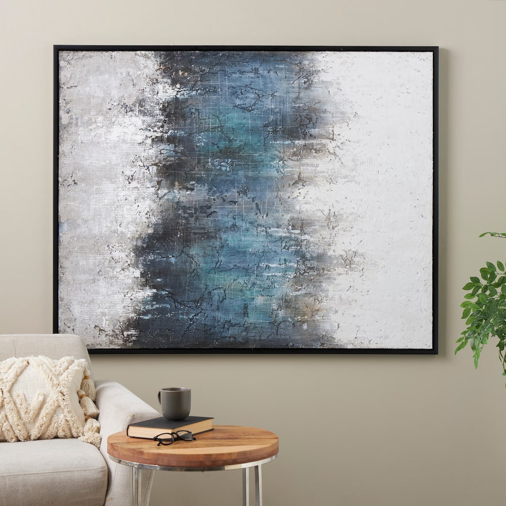 Silver Canvas Silver Embellishments Geometric Living Room Framed Wall Art with Black Frame