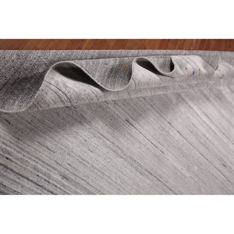 Silver Gray Striped Gabbeh Oriental Area Rug Handmade Wool Carpet - 9'0" x 12'0"