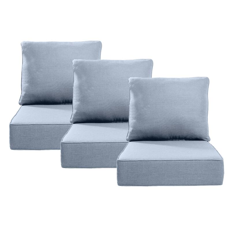 Luxury 6" Outdoor Cushions for Patio Furniture, 24x24x6 Cushion Set, Fade Resistant Replacement Cushions with Removable Cover - Baby Blue - 3 Set