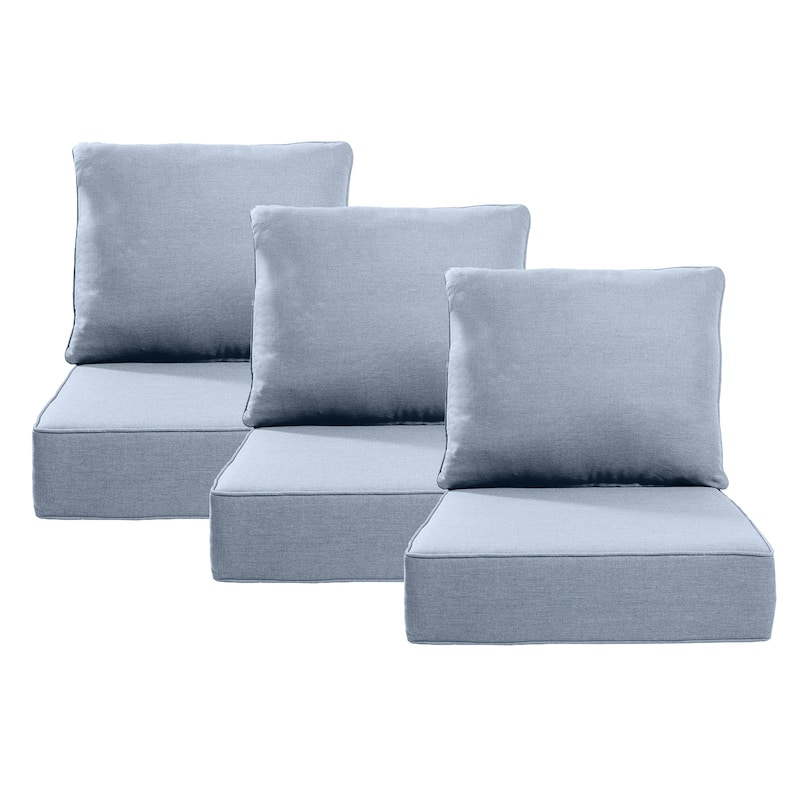 Pocassy 24x24x6 Inch Thick Cushions Pillows Indoor Outdoor Deep Seat Water & Fade Resistant - 3 Set - Baby Blue Cushion