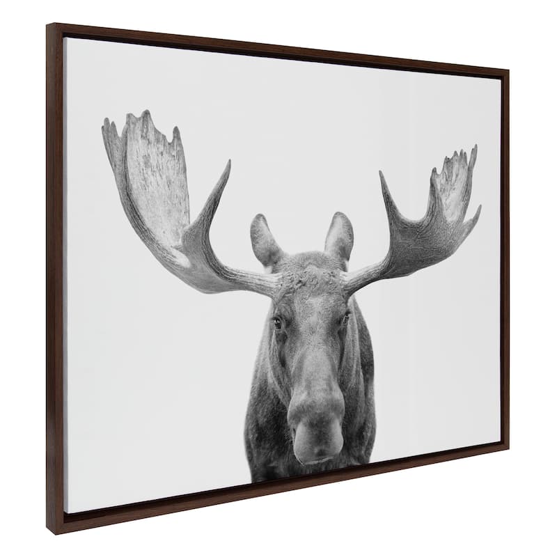 Kate and Laurel Sylvie Moose Black White Framed Canvas by Amy Peterson - 31.5x41.5 - Brown