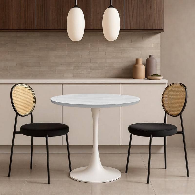 Bristol 36" Round Dining Table for 4 with MDF Top and Modern White Iron Base for Kitchen & Dining Room