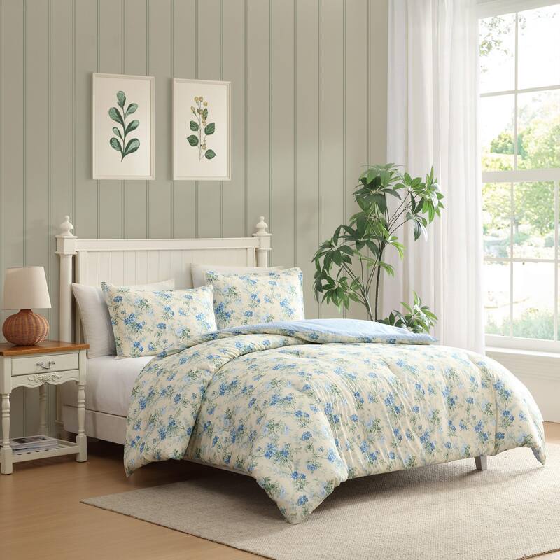Laura Ashley Blossom Dance Reversible Cotton Blue Comforter Set