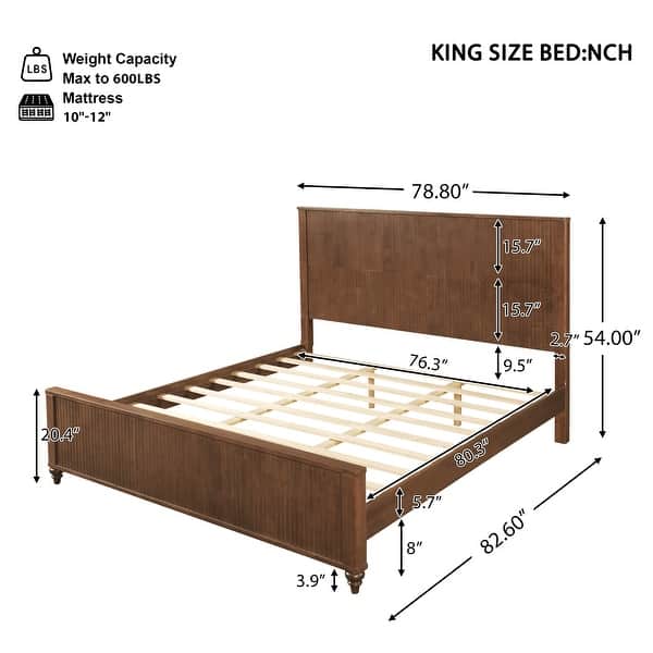 dimension image slide 3 of 6, Christopher Knight Home - Silverton Modern 3-Piece Bedroom Set with Classic Grooved Panels Bed Frame & Matching Nightstands