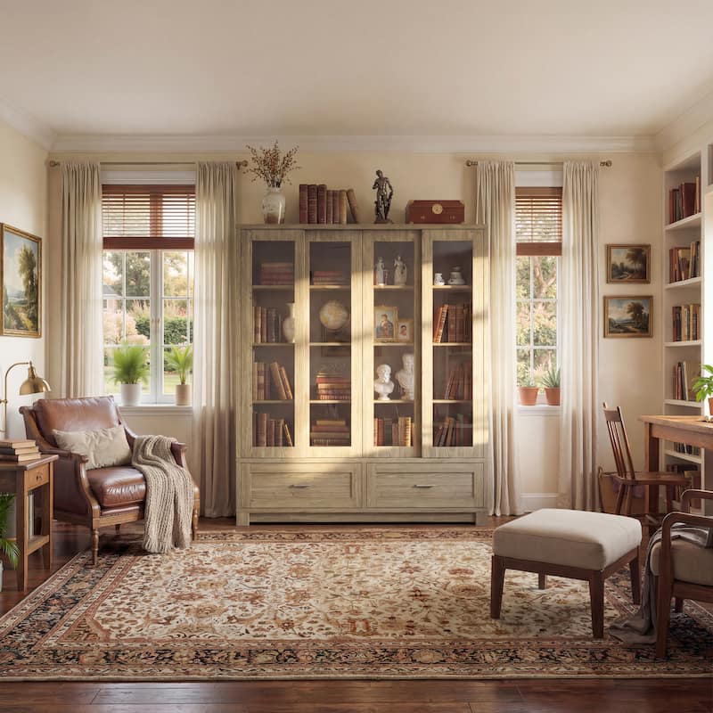 63" Glass Display Cabinet 4 Door China Cabinet Bookshelves Large Curio Cabinet