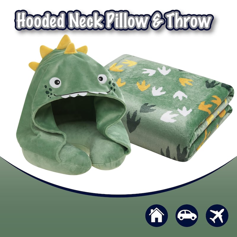 3D Animal Hooded Neck Pillow and Throw Set for Kids