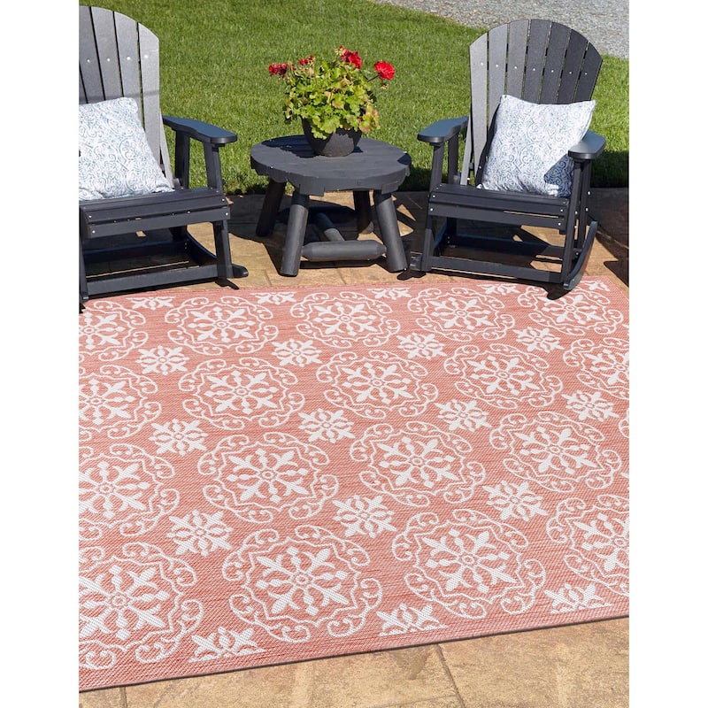 World Rug Gallery Transitional Geometric Textured Flat Weave Indoor/Outdoor Area Rug - 5' X 7' - Terra