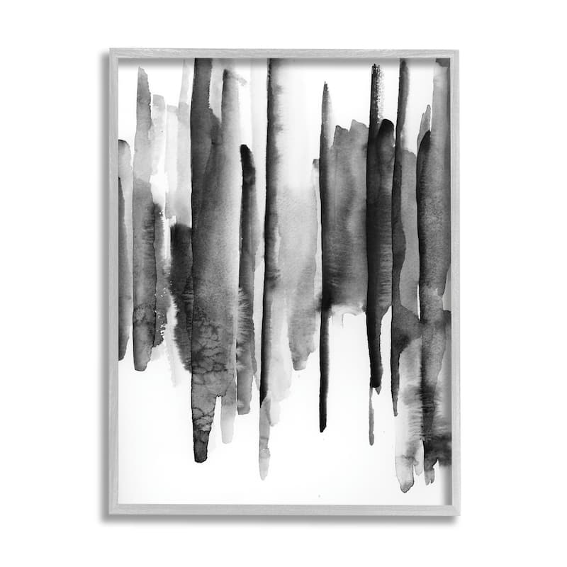 Stupell Vertical Black Ink Strokes Abstract Watercolor Over White Framed Wall Art
