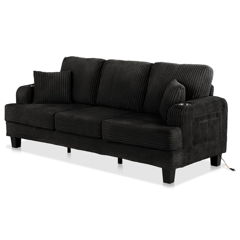 DH BASIC Modern Chenille Sofa with Cup Holders and USB Ports by Denhour
