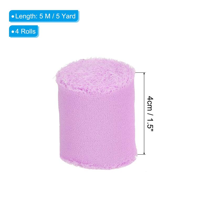 4 Rolls 1.5 Inch x 5 Yard Handmade Fringe Silk Chiffon Ribbon - Light Purple