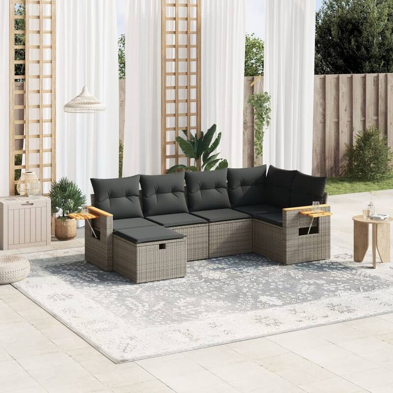 vidaXL Patio Sofa Set with Cushions Outdoor Conversation Furniture Poly Rattan - Gray without table - 24.4 x 24.4 x 27.2 in