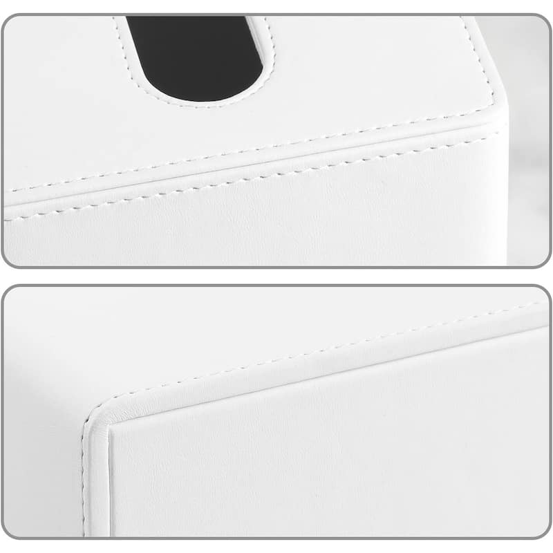 Square Tissue Box Cover - Modern Minimalist Faux Leather Tissue Holder for Bathroom, Living Room, and Office - White
