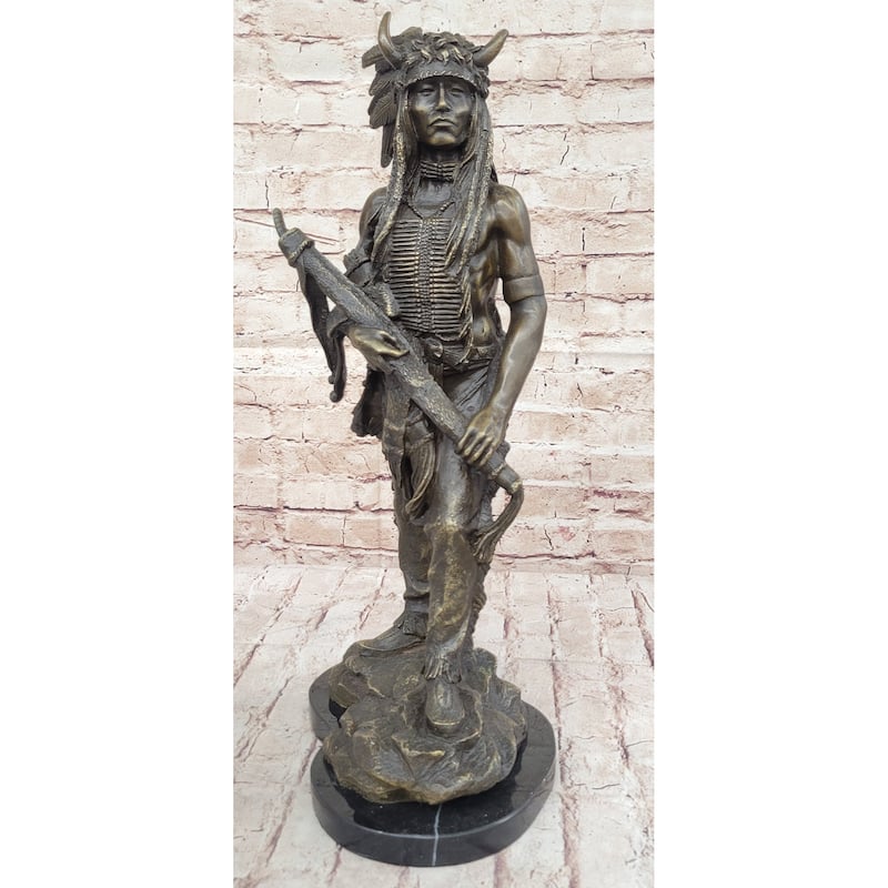 Native American Indian Warrior Bronze Metal Statue Sculpture Figure Original Art