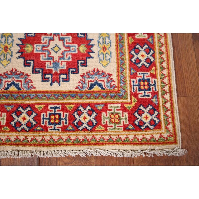 Ivory Kazak Oriental Accent Rug Hand-Knotted Wool Carpet - 1'10" x 2'10"
