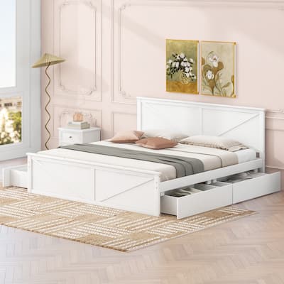 Wooden Platform Bed with 4 Storage Drawers and Support Legs