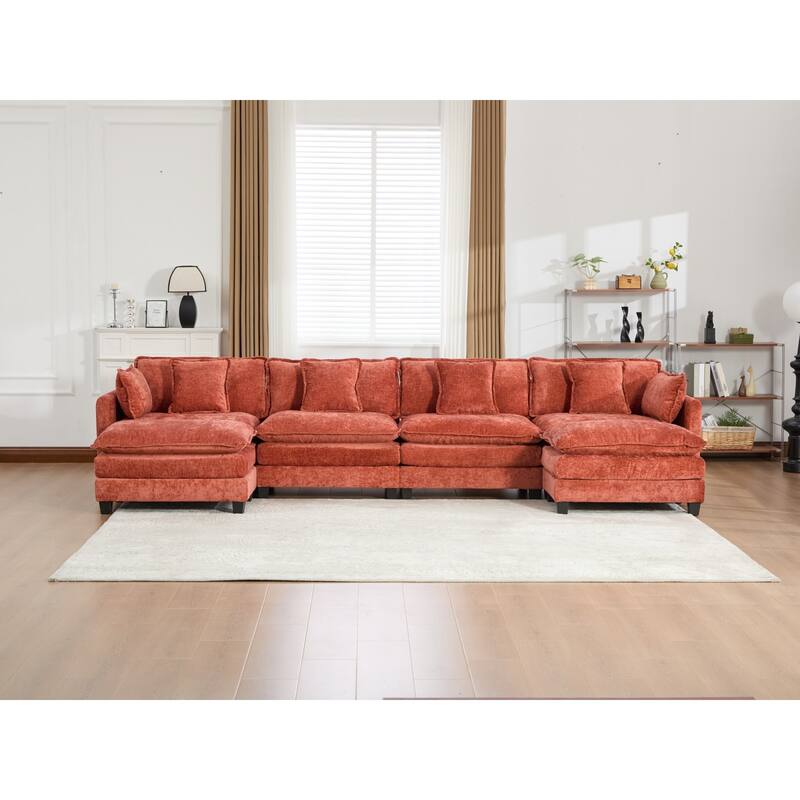 Roomfitters Large Upholstered 4-Seater Sofa with Plush Cushions and Pillows, Modern Cloud Couch for Living Room