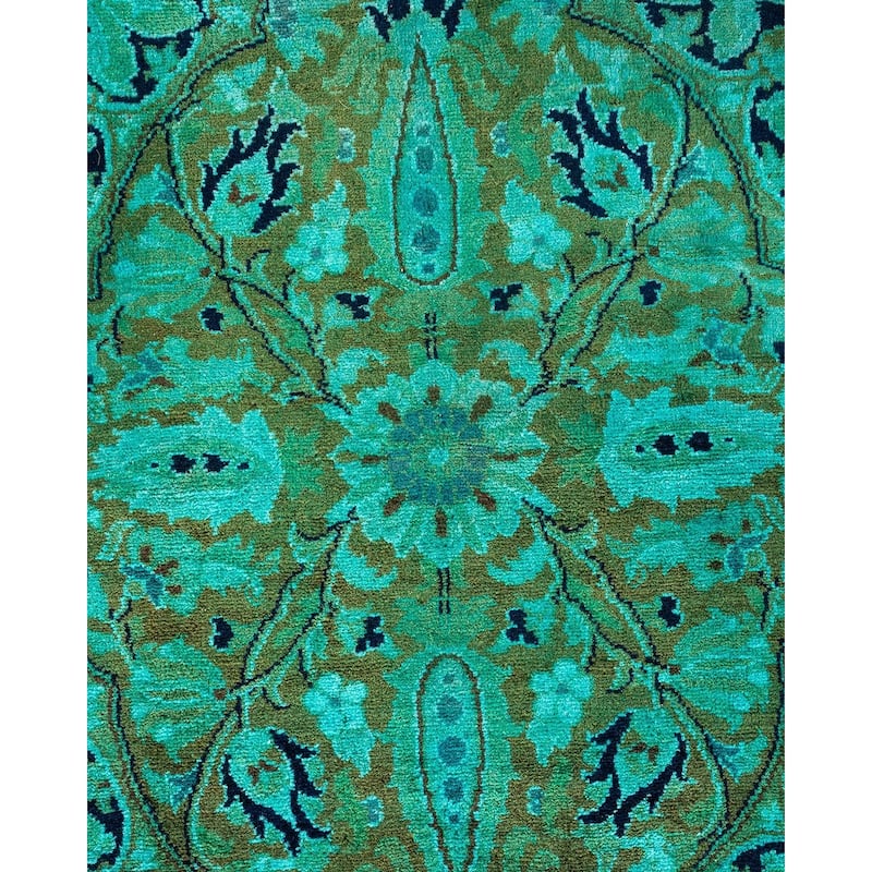 Overton Hand Knotted Wool Vintage Inspired Modern Contemporary Overdyed Green Area Rug - 9' 10" x 14' 3"