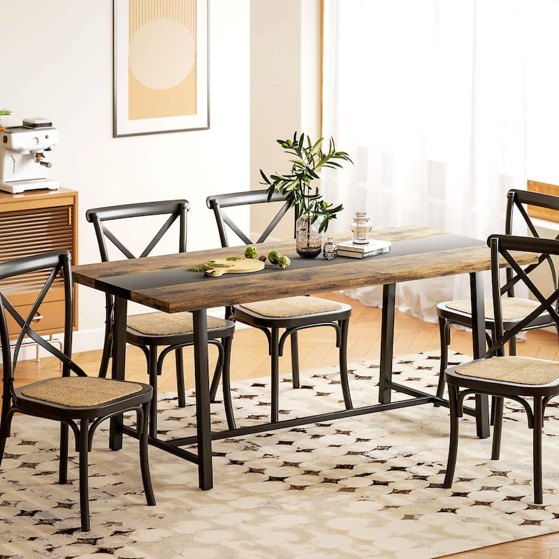 MDF Top and Steel Legs 8 Seater Dining Table Melamine finish - 70.9" W x 33.5" D x 29.5" H