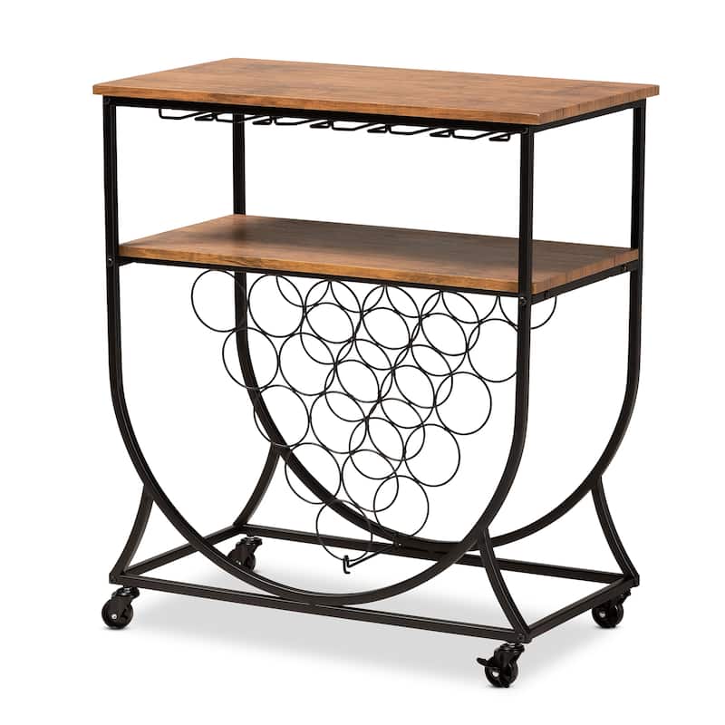 Dania Antique Vintage Industrial Metal and Wood Mobile Wine Bar Cart - Iron - Black