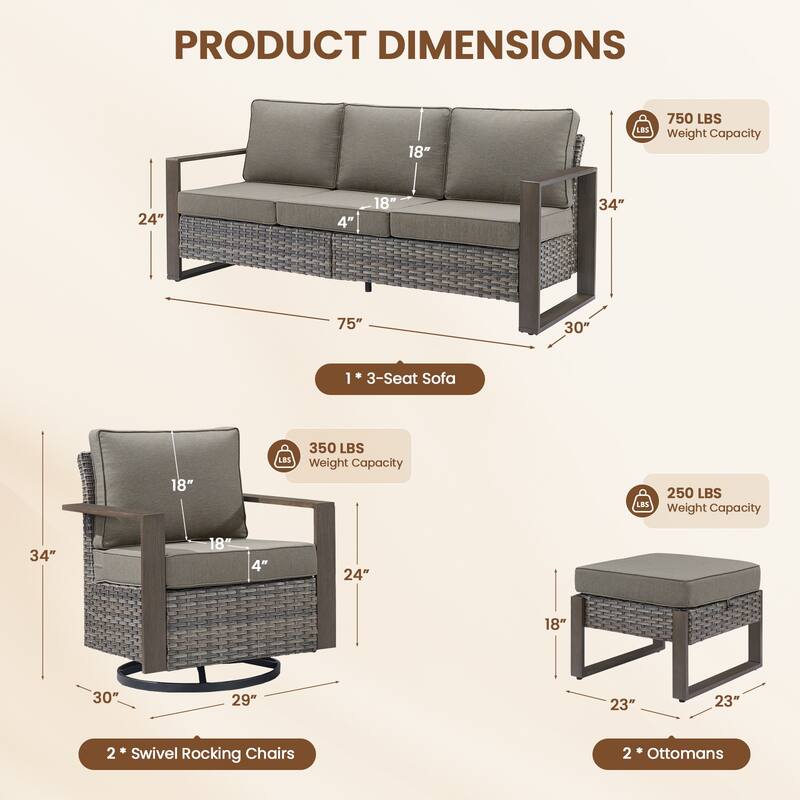 Pocassy Outdoor Sofa Patio Swivel Chair Funiture Set