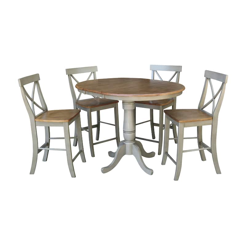36" Round Extension Dining Table With 4 X-back Counter Height Stools - Set of 5 Pieces