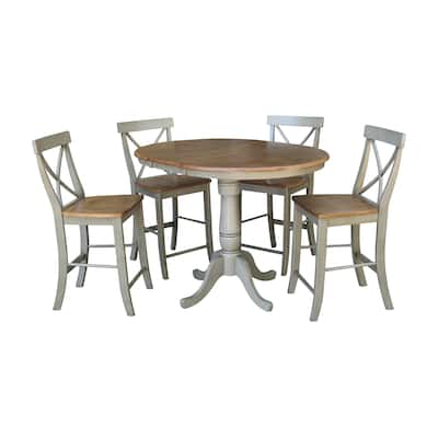 36" Round Extension Dining Table With 4 X-back Counter Height Stools - Set of 5 Pieces