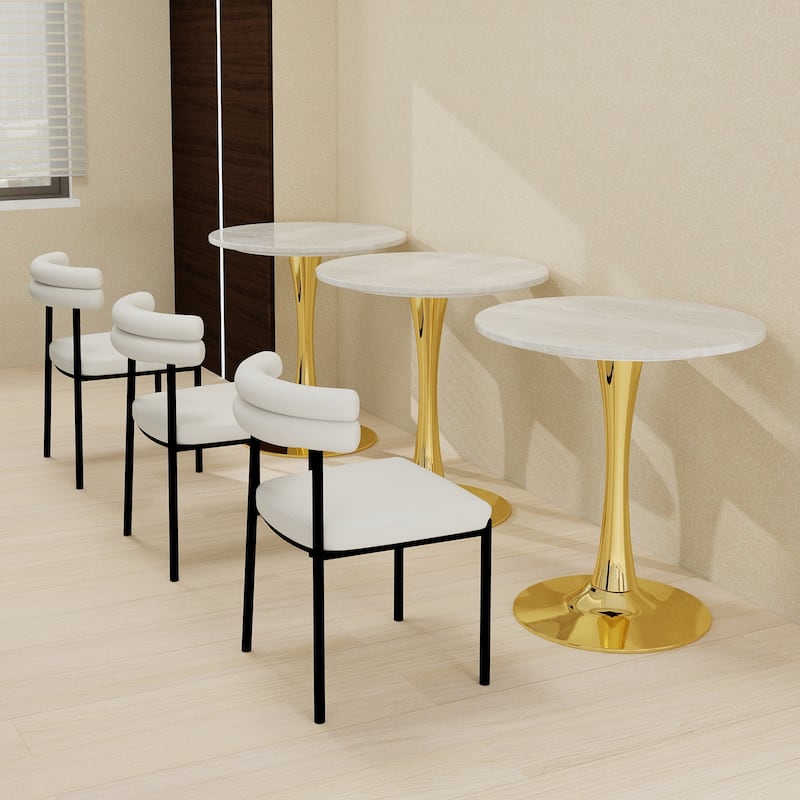 27.6" Mid-Century Modern Style Dining Table, Accommodates 2-4 People, Featuring A Round White-Veined Marble Tabletop