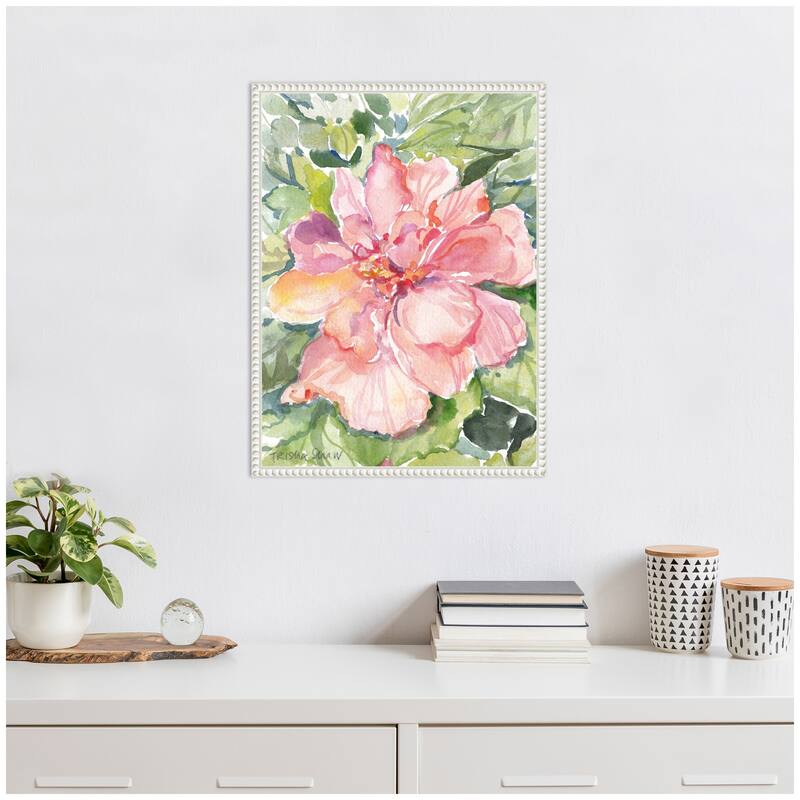 Kate and Laurel Sylvie Pink Hibiscus In Antigua Framed Canvas by Patricia Shaw