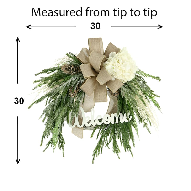 30" Evergreen "Welcome" Christmas Holiday Wreath