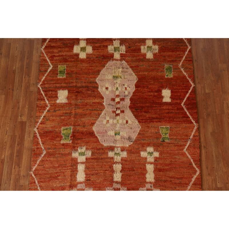 Hand Knotted Oriental 100% Wool Carpet Modern Tribal Oranges & Rust Moroccan Area Rug - 7' 8'' X 5' 6''