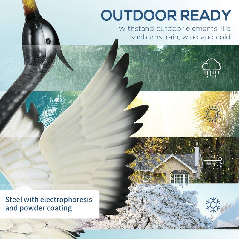 Outsunny Heron Garden Statues, 35.5" & 40.5" Standing Bird Sculptures, Metal Yard Art Decor for Lawn, Patio, Backyard