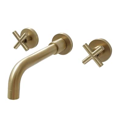 Wall Mounted Bathroom Sink Faucet Double Handle Bathroom Faucet 3 Holes Modern Lavatory Basin Vanity Tap With Valve, NO DRAIN