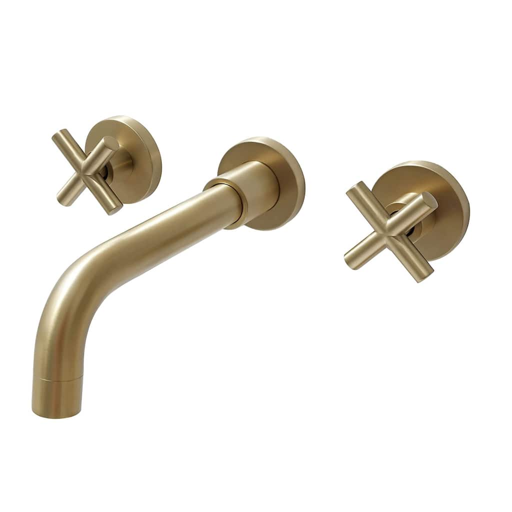 Wall Mounted Bathroom Sink Faucet Double Handle Bathroom Faucet 3 Holes Modern Lavatory Basin Vanity Tap With Valve, NO DRAIN