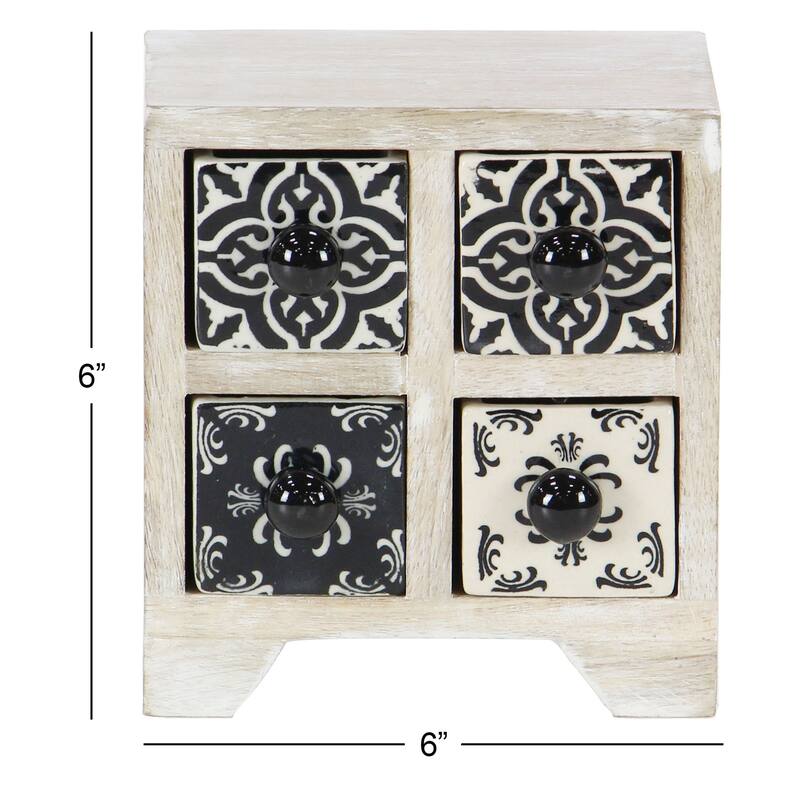 Square White Lattice-Patterned 4-Drawer Ceramic Jewelry Box