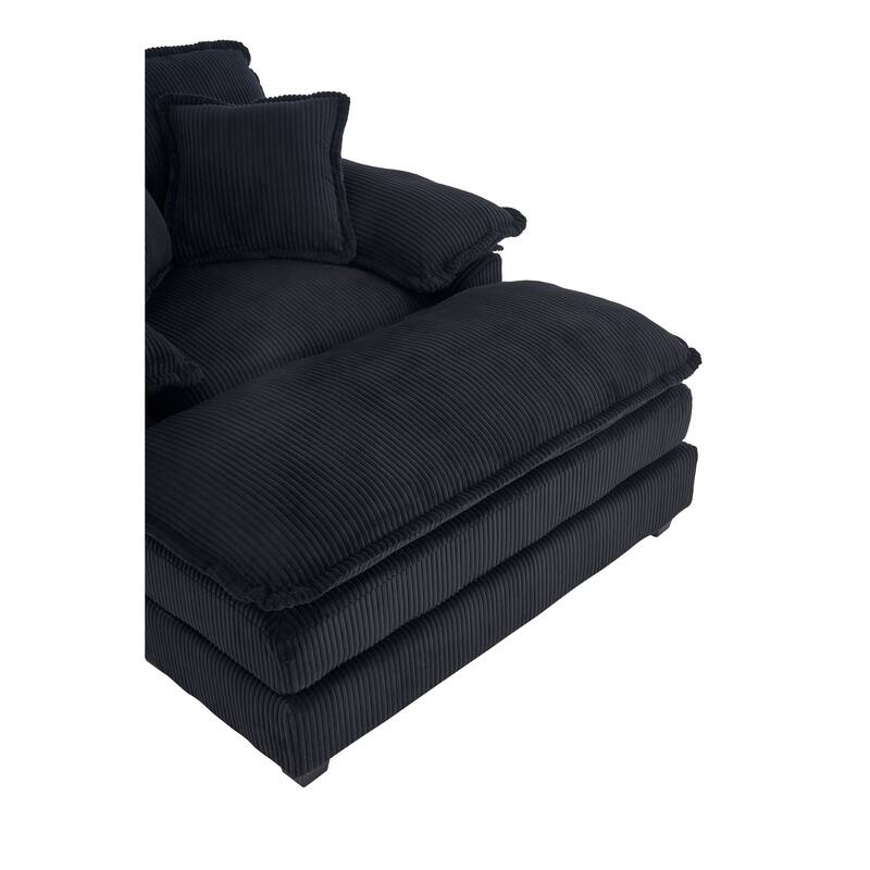 Corduroy Single Sofa Sets with Ottoman and 2 Toss Pillows, Deep Seat Design